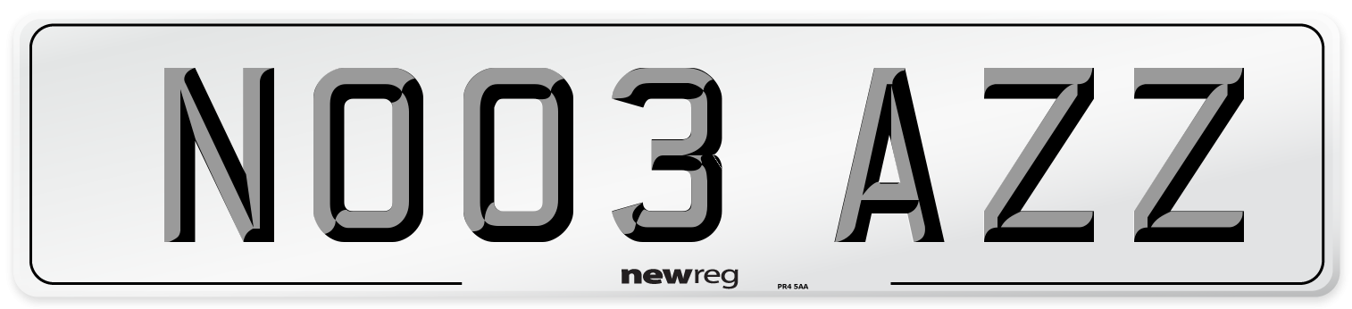 NO03 AZZ Number Plate from New Reg